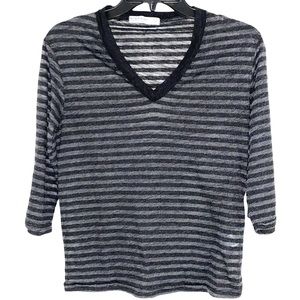 STATESIDE Black & Gray Stripe 3/4 Sleeve Tee Top